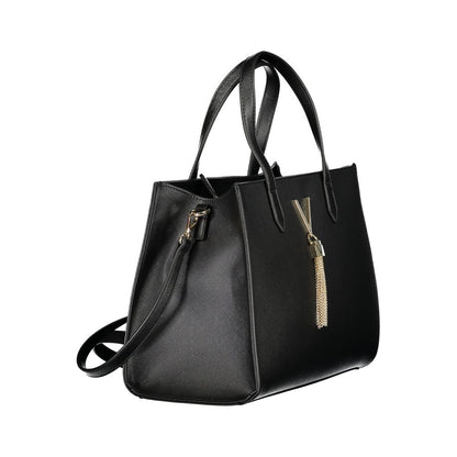 Mario Valentino Black Leather Handbag with Gold Hardware