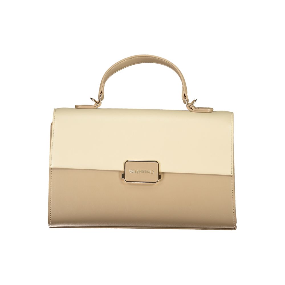 Mario Valentino Beige Leather-Finish Handbag with Snap Closure