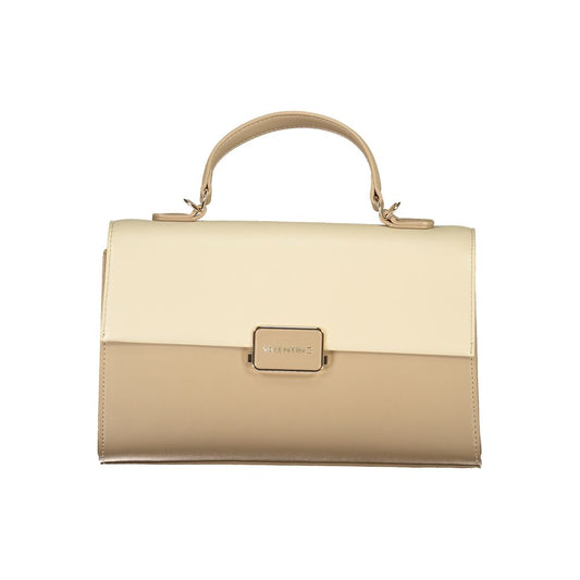 Mario Valentino Beige Leather-Finish Handbag with Snap Closure