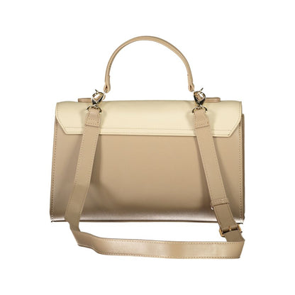 Mario Valentino Beige Leather-Finish Handbag with Snap Closure