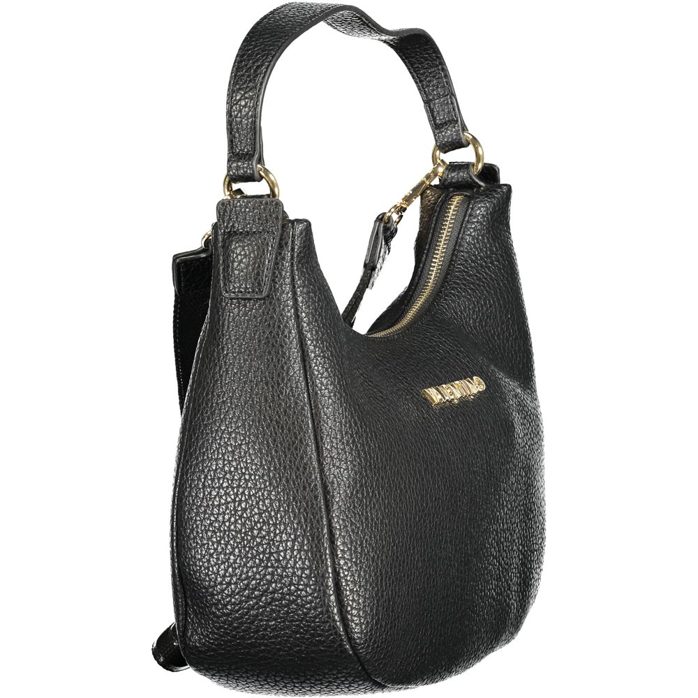 Mario Valentino Black Faux Leather Shoulder Bag with Iconic Logo