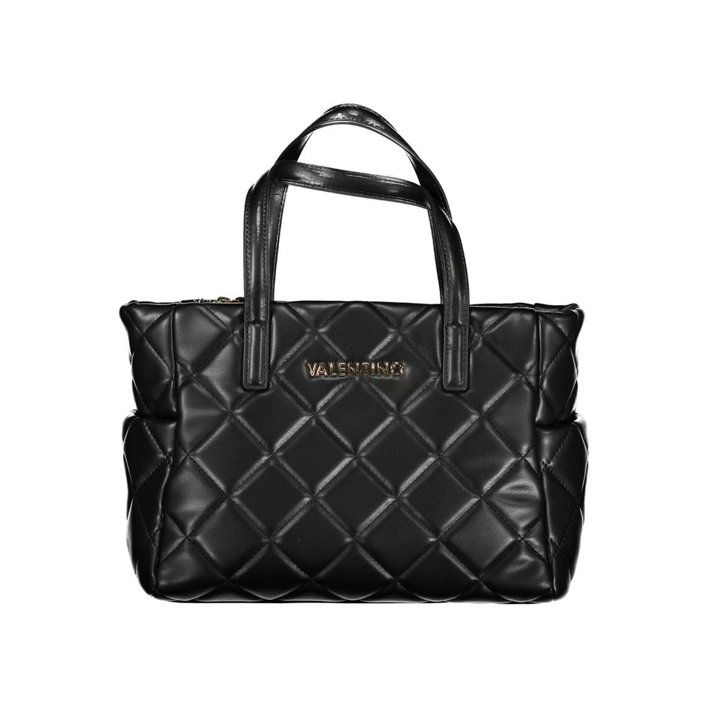 Mario Valentino Black Grained Leather Shoulder Bag with Gold Hardware