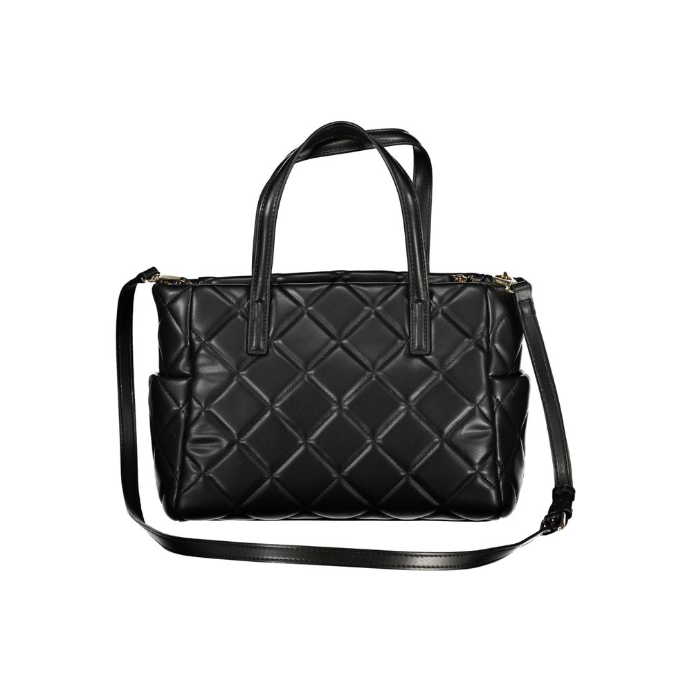 Mario Valentino Black Grained Leather Shoulder Bag with Gold Hardware