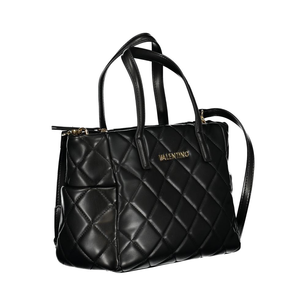 Mario Valentino Black Grained Leather Shoulder Bag with Gold Hardware
