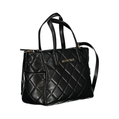 Mario Valentino Black Grained Leather Shoulder Bag with Gold Hardware