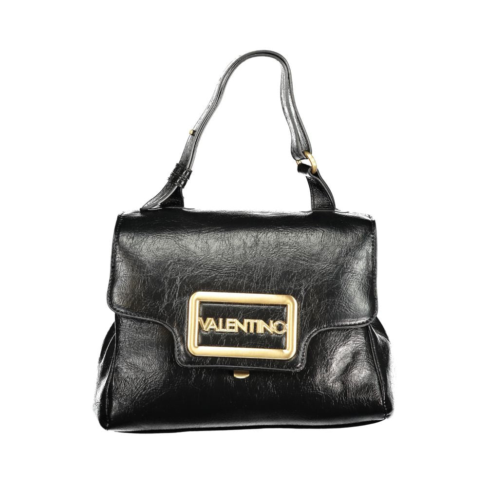 Mario Valentino Black Faux Leather Handbag with Iconic Logo