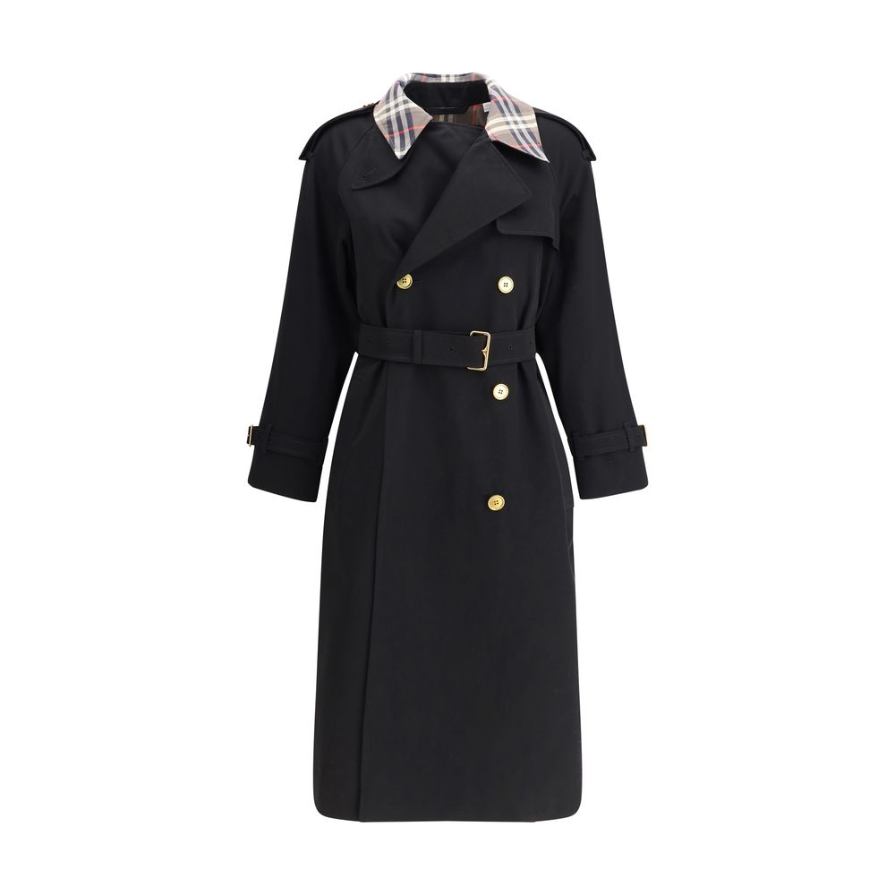Burberry Castleford Long Trench Coat with Check Collar