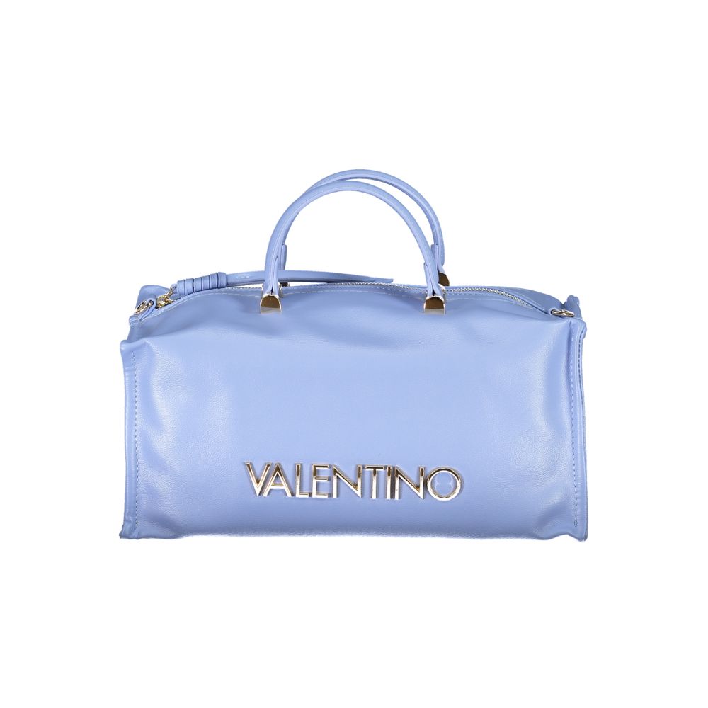 Mario Valentino Light Blue Leather-Finish Handbag with Dual Handles