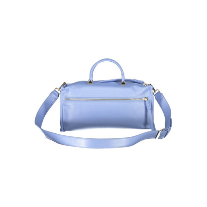 Mario Valentino Light Blue Leather-Finish Handbag with Dual Handles
