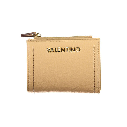 Mario Valentino Beige Leather-Finish Women’s Wallet with Zip Coin Purse