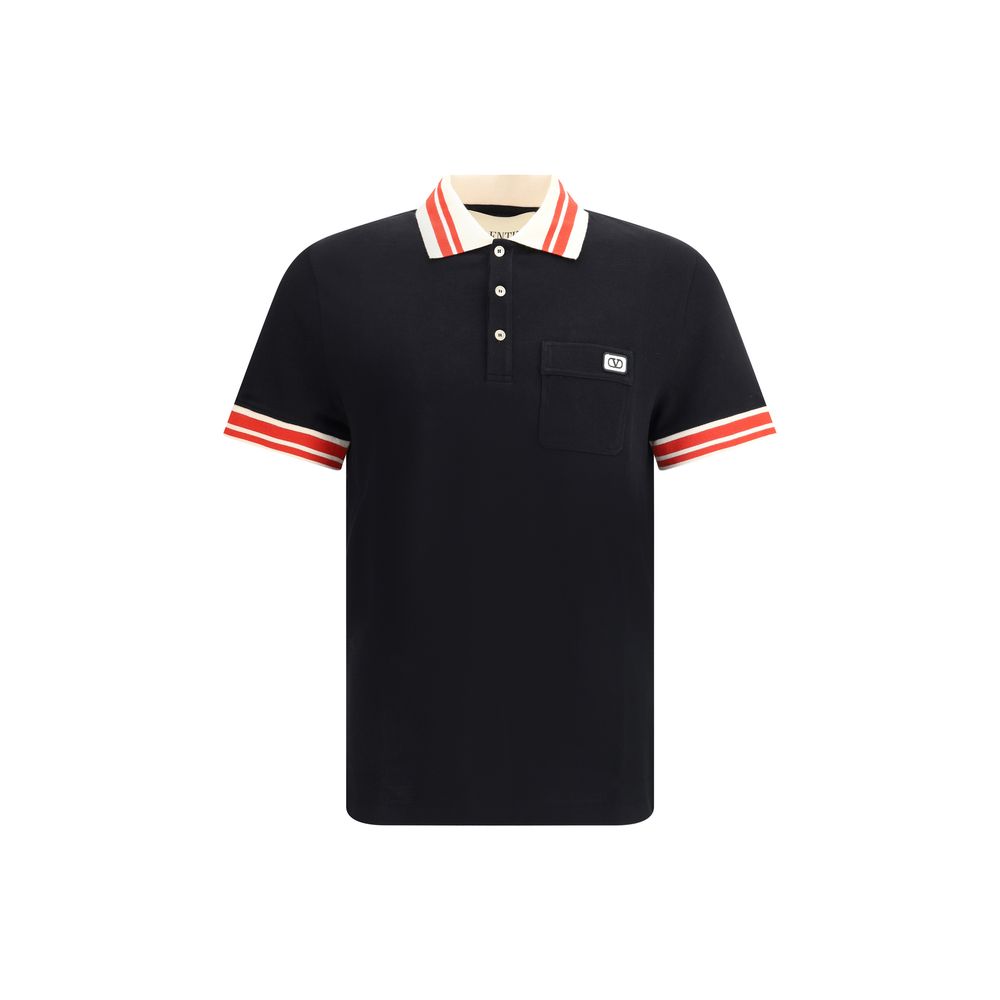 Valentino Black Cotton Polo Shirt: Sporty Elegance Redefined