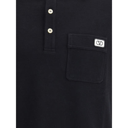 Valentino Black Cotton Polo Shirt: Sporty Elegance Redefined