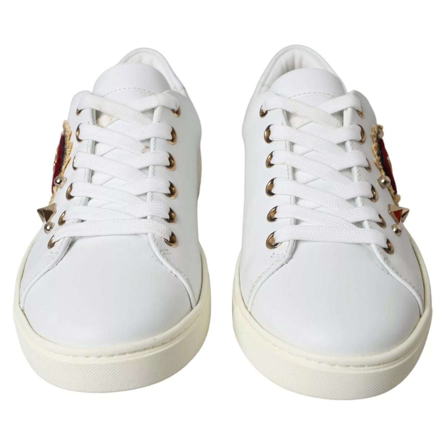 Dolce & Gabbana White Leather Gold Red Heart Sneakers