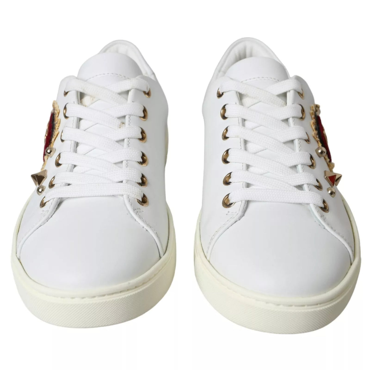 Dolce & Gabbana White Leather Gold Red Heart Sneakers
