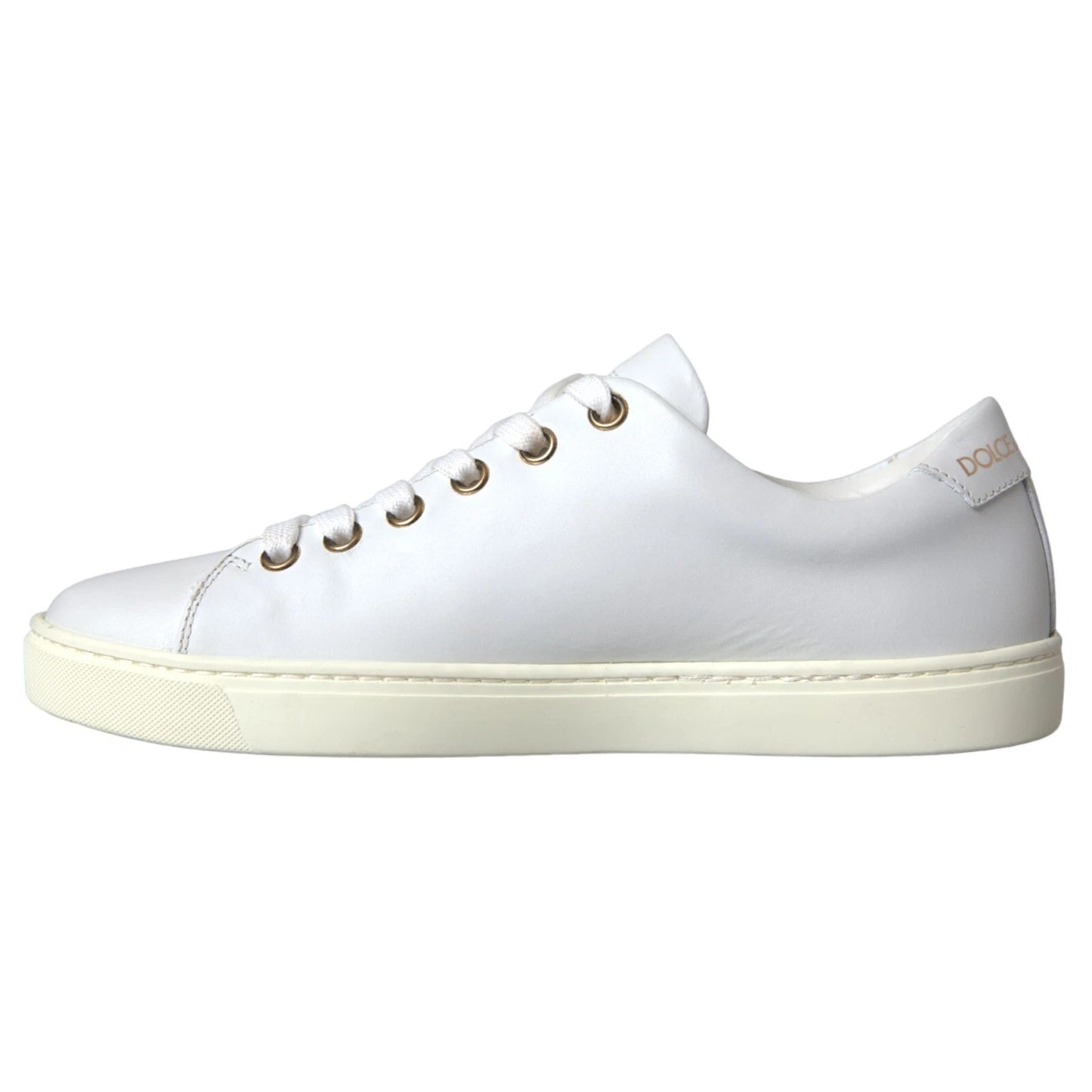 Dolce & Gabbana White Leather Gold Red Heart Sneakers