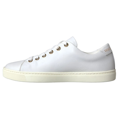 Dolce & Gabbana White Leather Gold Red Heart Sneakers