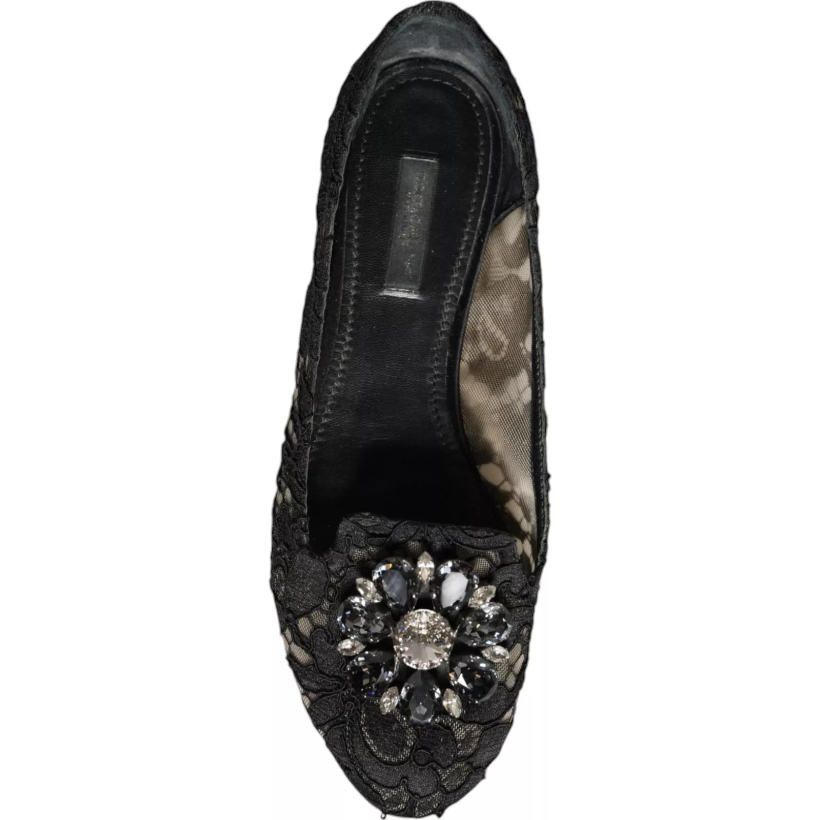 Dolce & Gabbana Black Lace Crystal Ballet Flats