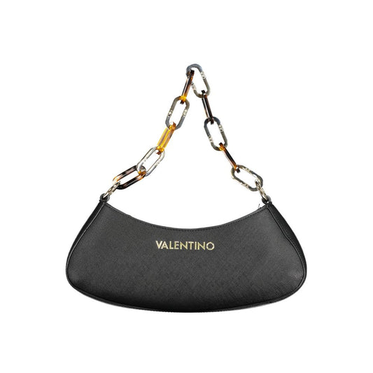 Mario Valentino Black Leather Handbag with Chain Shoulder Handle