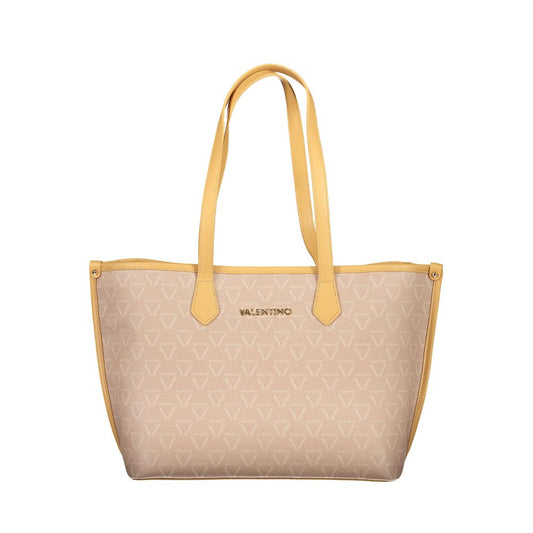 Mario Valentino Beige Faux Leather Shoulder Bag with Gold Accents