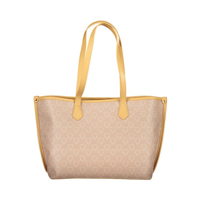 Mario Valentino Beige Faux Leather Shoulder Bag with Gold Accents