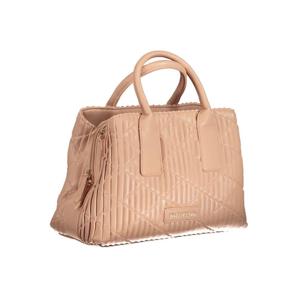 Mario Valentino Pink Leather-Finish Handbag with Gold Details