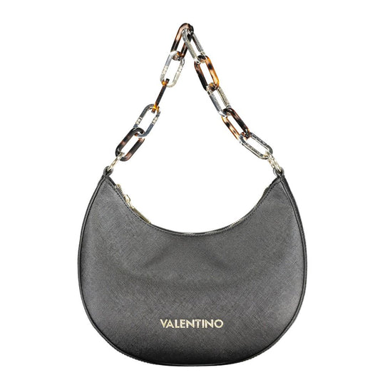 Mario Valentino Black Smooth Leather Handbag with Chain Detail