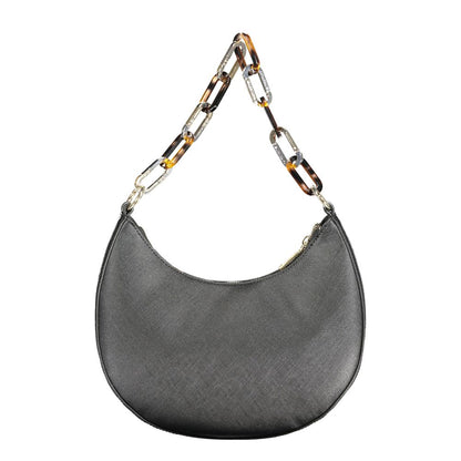 Mario Valentino Black Smooth Leather Handbag with Chain Detail
