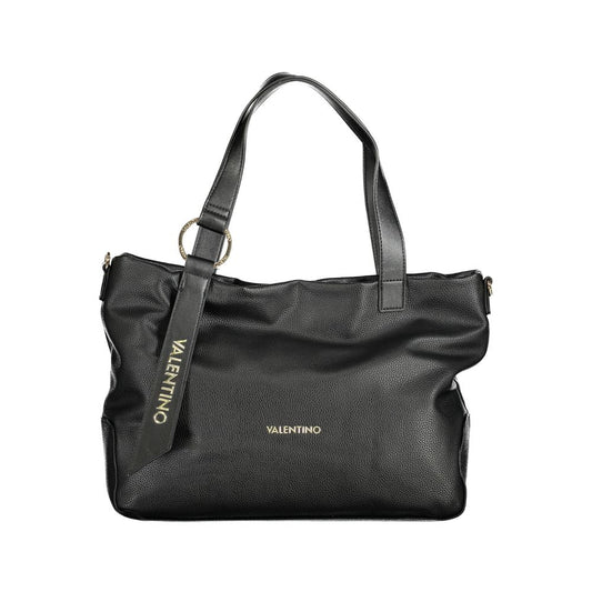 Mario Valentino Black Faux Leather Handbag with Iconic Logo