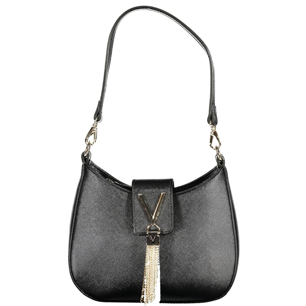 Mario Valentino Black Faux Leather Handbag with Detachable Strap