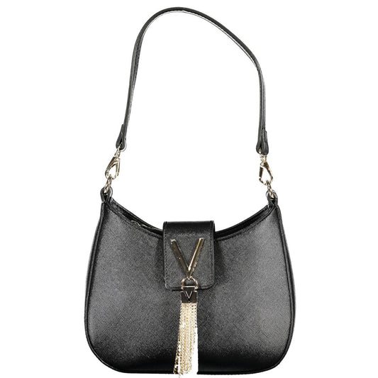 Mario Valentino Black Faux Leather Handbag with Detachable Strap
