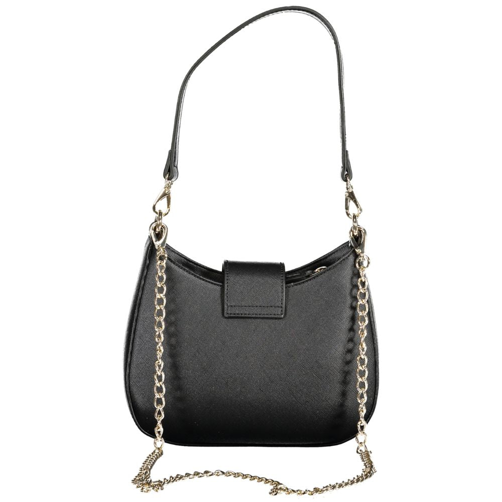 Mario Valentino Black Faux Leather Handbag with Detachable Strap