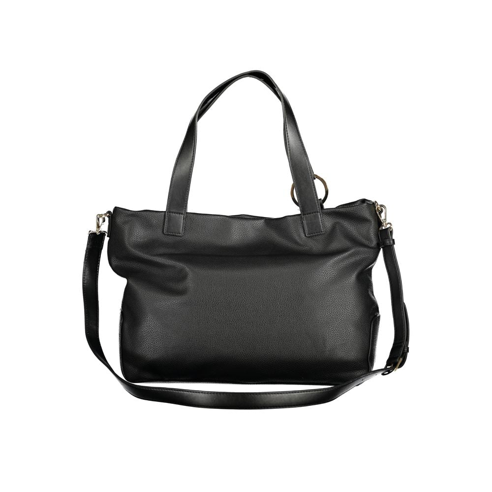 Mario Valentino Black Faux Leather Handbag with Iconic Logo