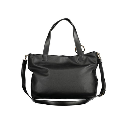 Mario Valentino Black Faux Leather Handbag with Iconic Logo