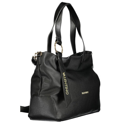 Mario Valentino Black Faux Leather Handbag with Iconic Logo