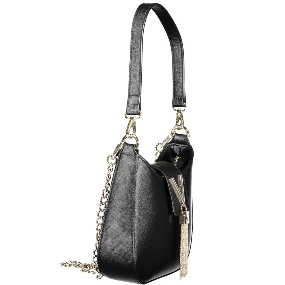 Mario Valentino Black Faux Leather Handbag with Detachable Strap
