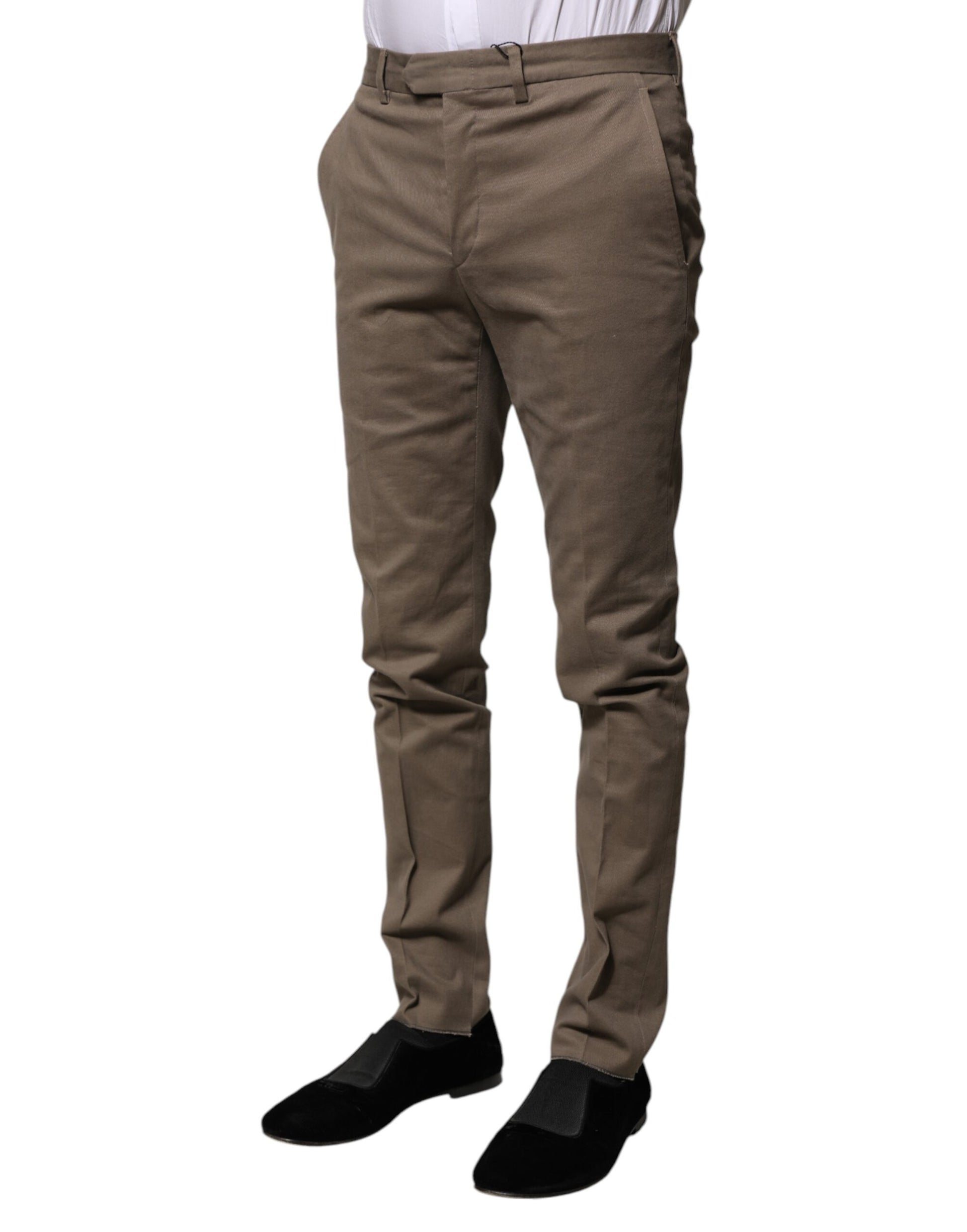 BENCIVENGA Brown Cotton Tapered Formal Dress Pants