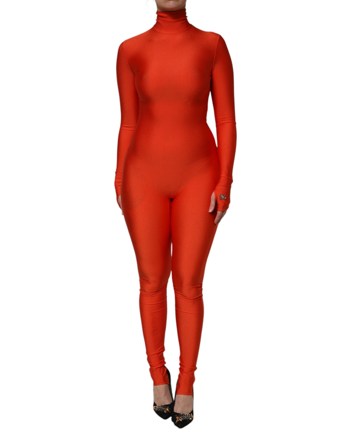 Dolce & Gabbana Red Nylon Turtleneck Bodycon Catsuit