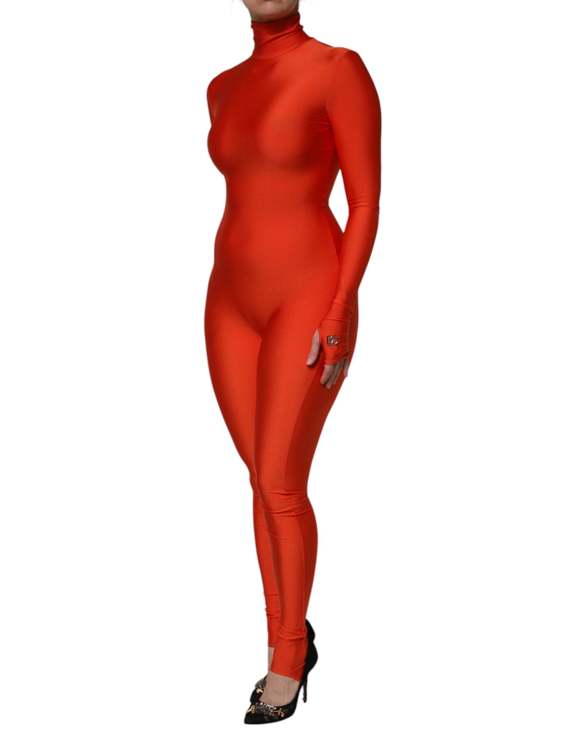 Dolce & Gabbana Red Nylon Turtleneck Bodycon Catsuit