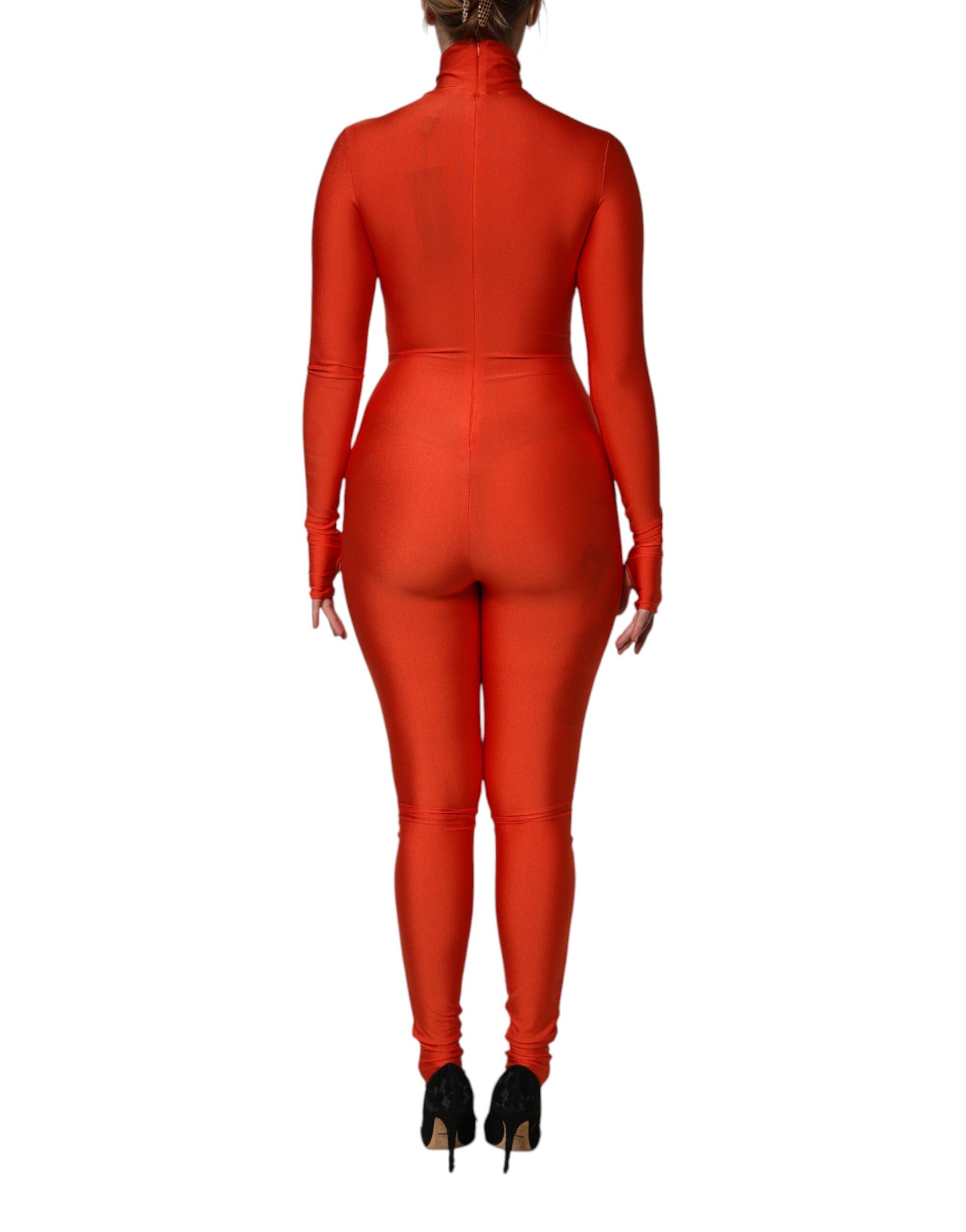 Dolce & Gabbana Red Nylon Turtleneck Bodycon Catsuit