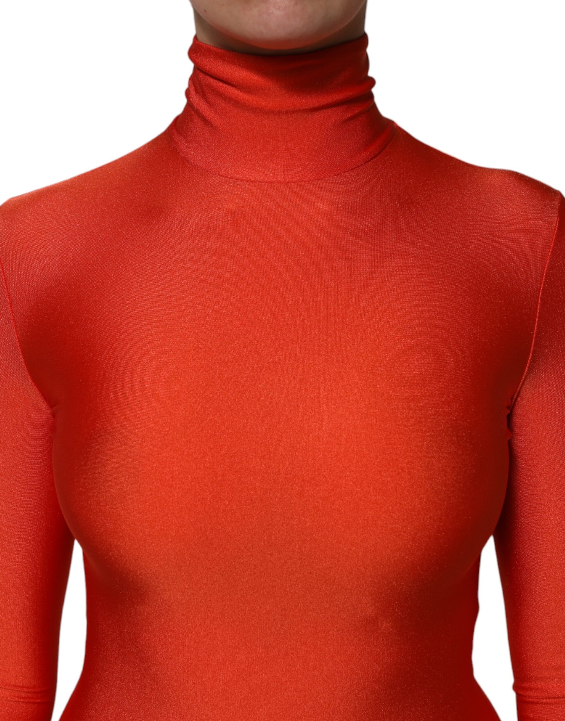 Dolce & Gabbana Red Nylon Turtleneck Bodycon Catsuit