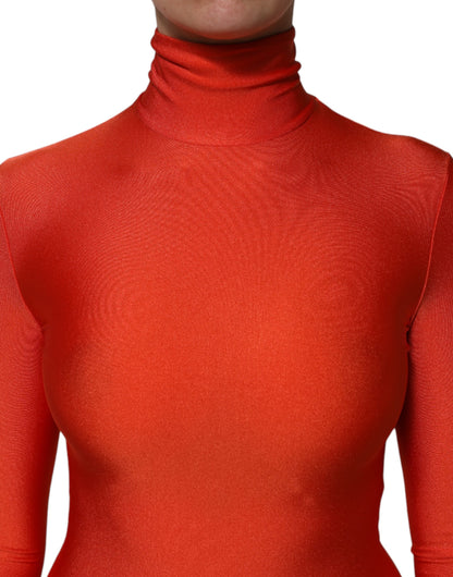 Dolce & Gabbana Red Nylon Turtleneck Bodycon Catsuit