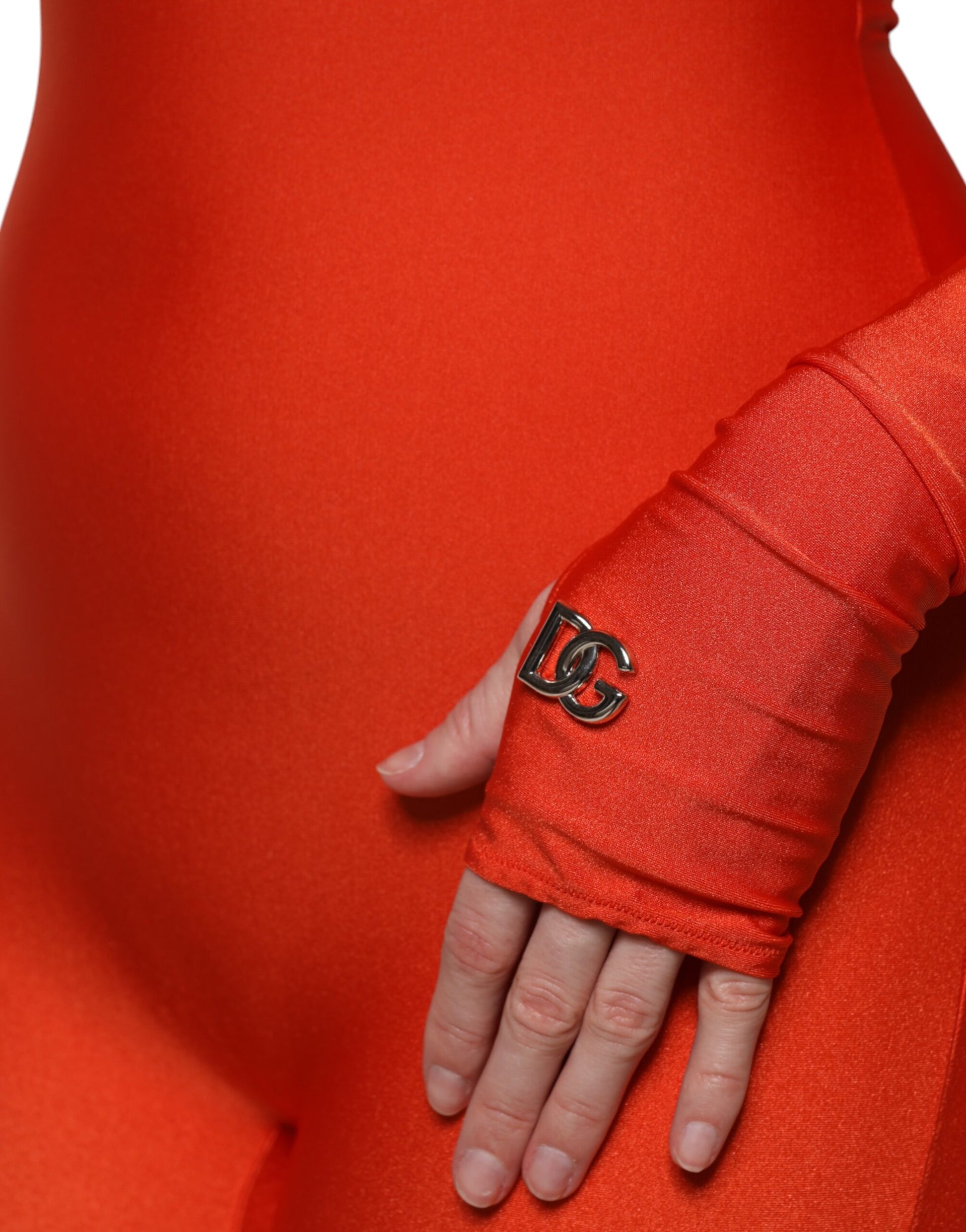 Dolce & Gabbana Red Nylon Turtleneck Bodycon Catsuit