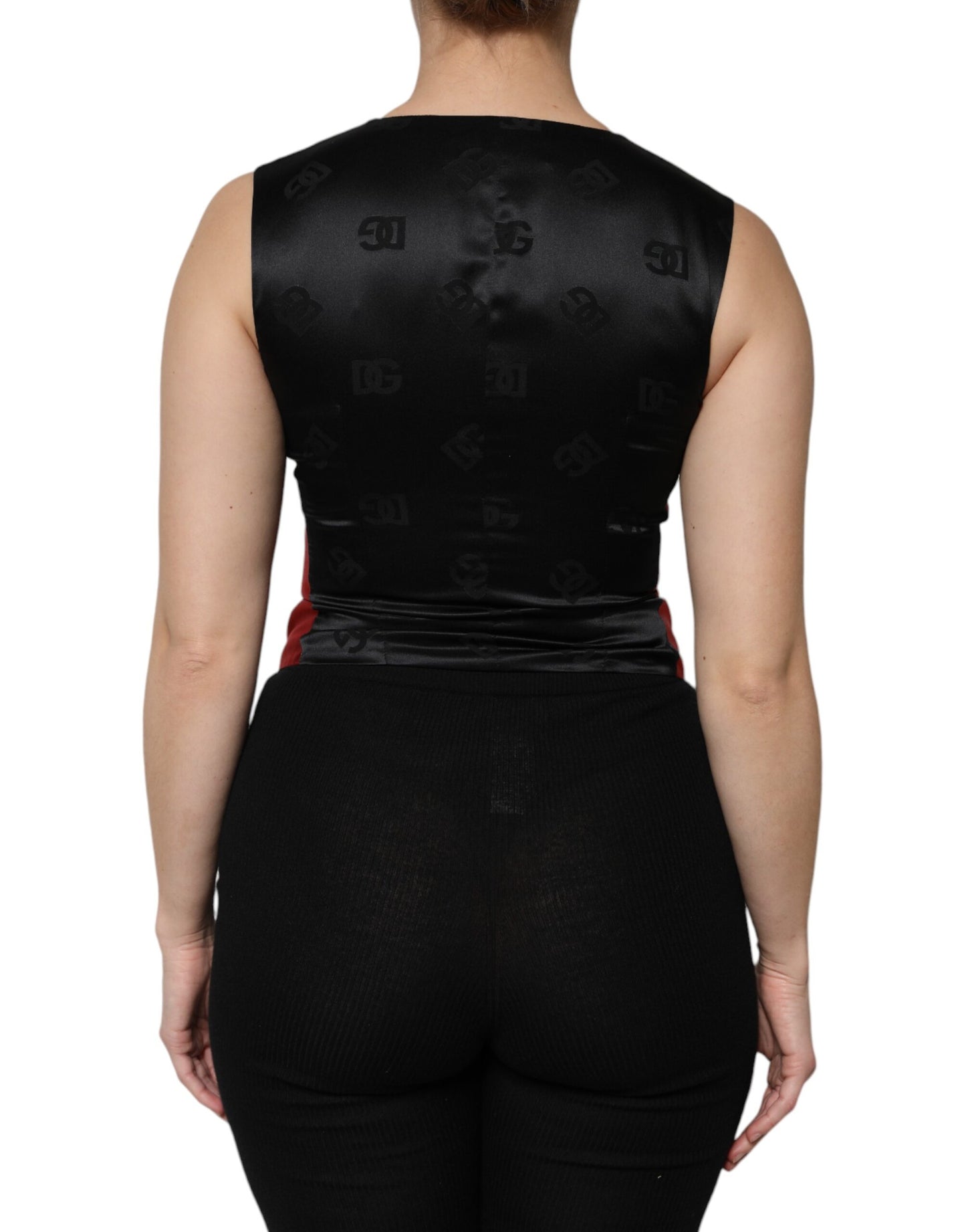 Dolce & Gabbana Red and Black Button Down Sleeveless Vest Top