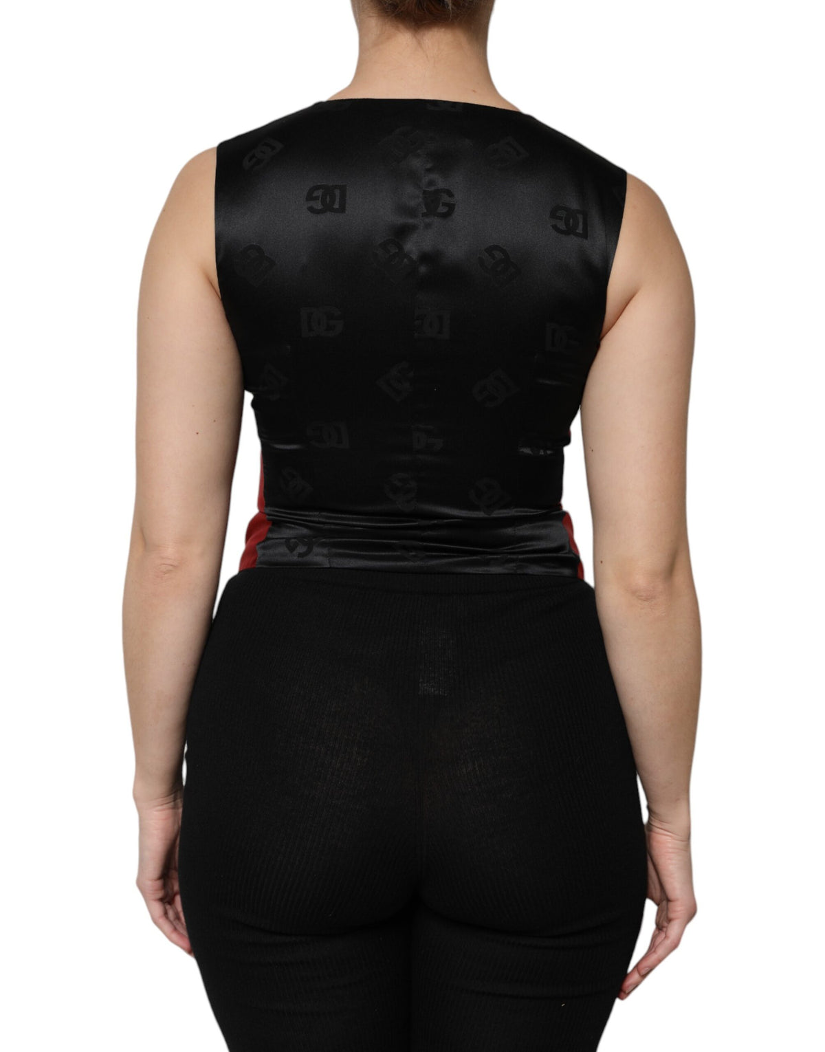 Dolce & Gabbana Red and Black Button Down Sleeveless Vest Top