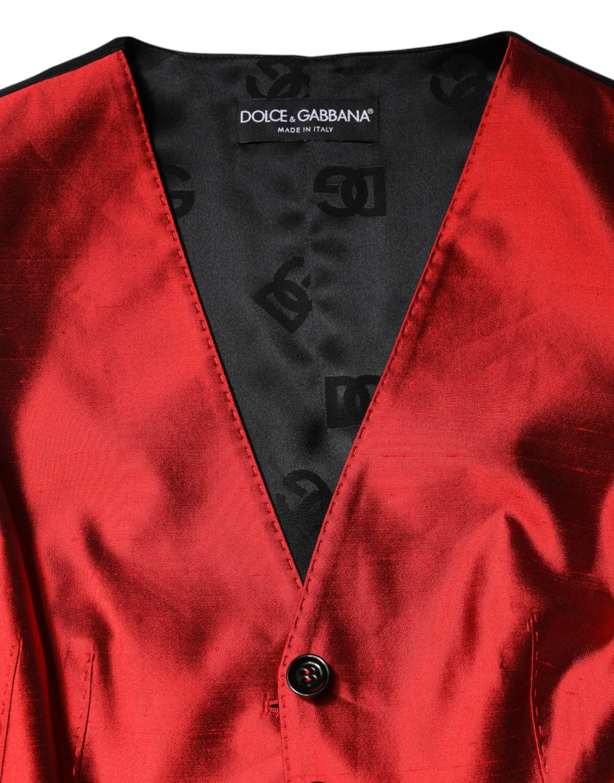 Dolce & Gabbana Red and Black Button Down Sleeveless Vest Top