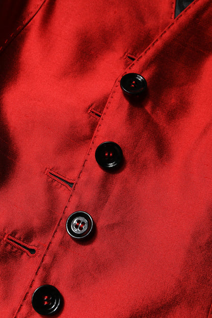 Dolce & Gabbana Red and Black Button Down Sleeveless Vest Top