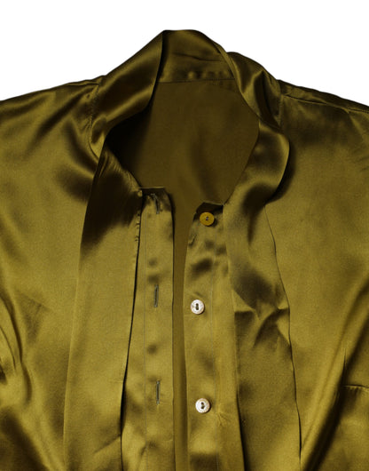 Dolce & Gabbana Green Ascot Collar Long Sleeves Blouse Top