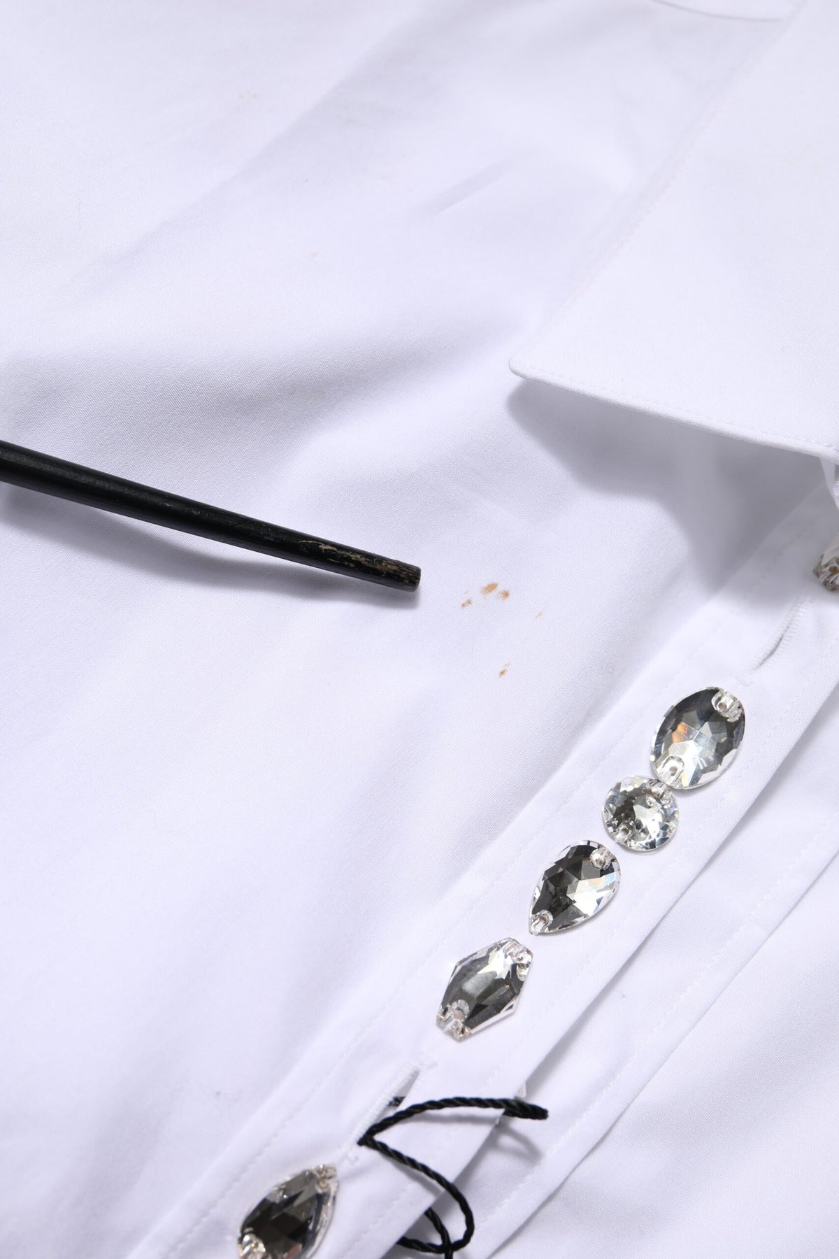 Dolce & Gabbana White Rhinestone Embellish Long Sleeves Top