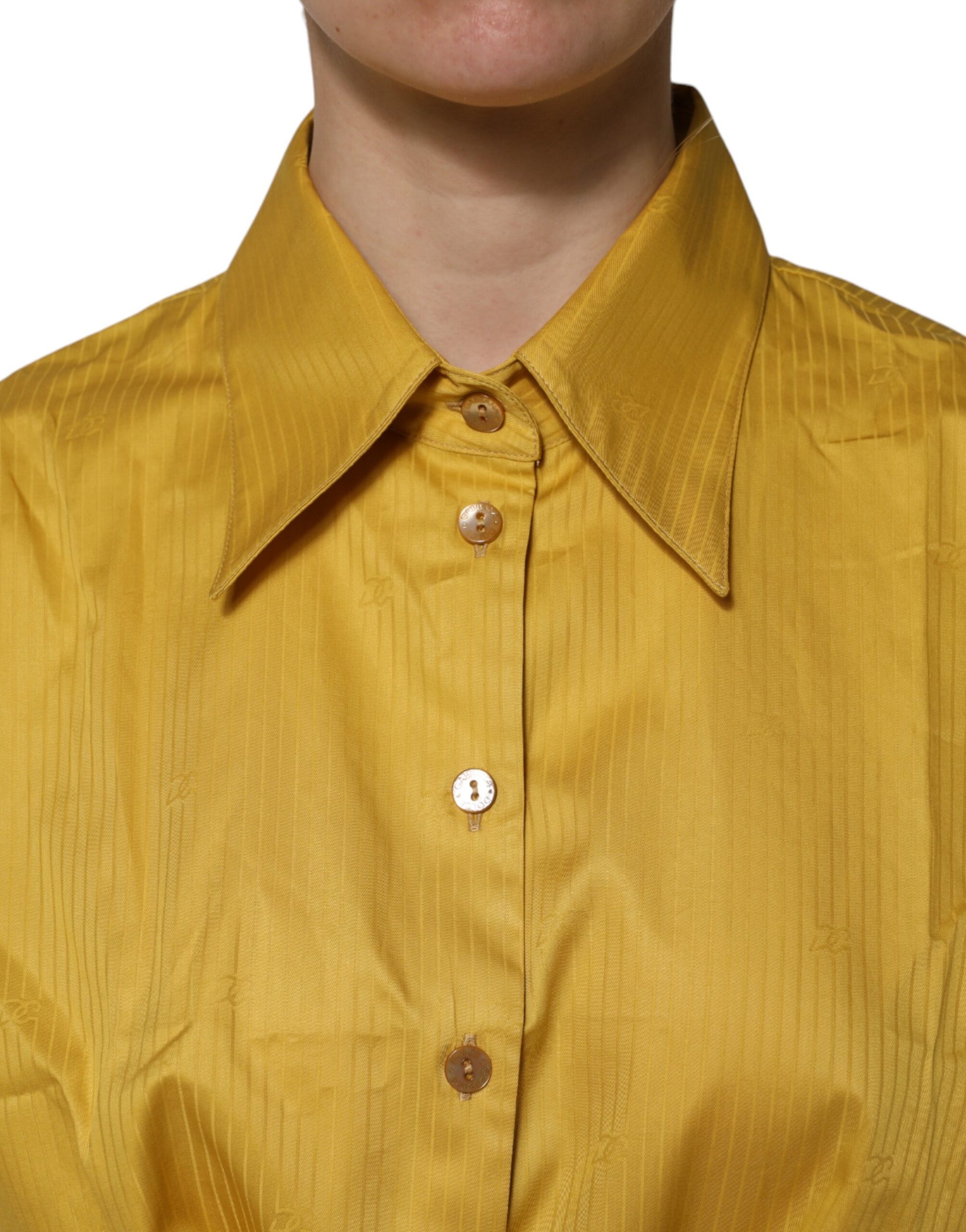 Dolce & Gabbana Mustard Short Sleeves Collared Tie Waist Blouse Top