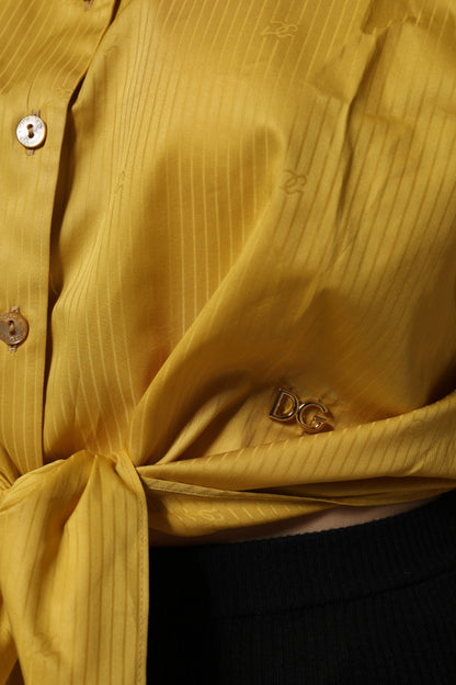 Dolce & Gabbana Mustard Short Sleeves Collared Tie Waist Blouse Top